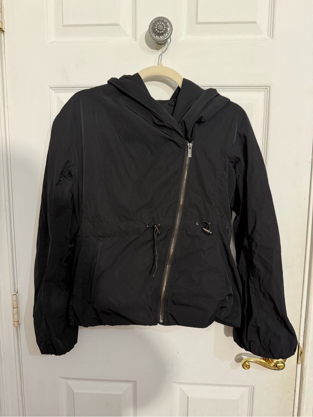 BCBGMaxAzria Black Hooded Asymmetric Zip Jacket